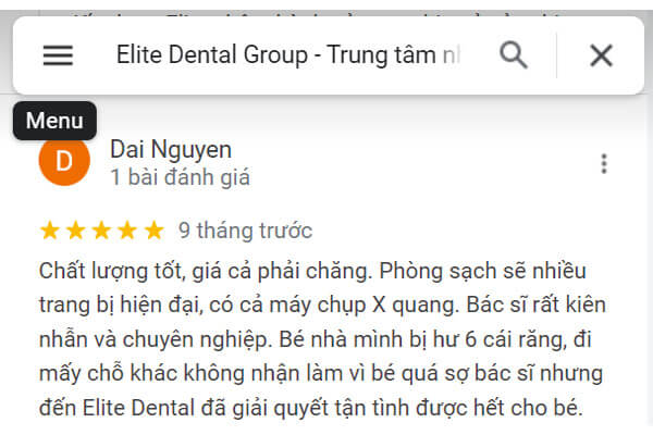Đánh giá của khách hàng - Nha khoa Elite Dental Group