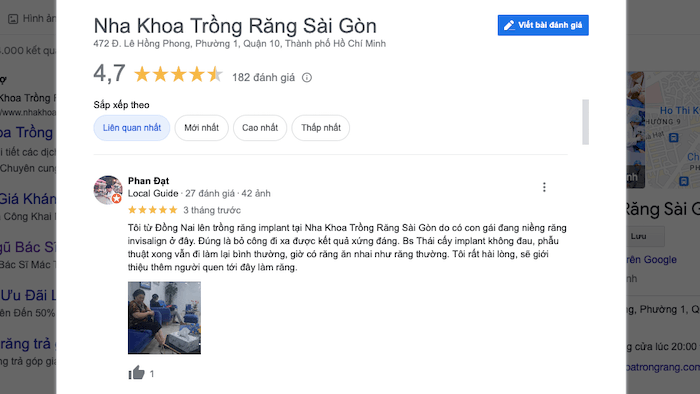 Đánh giá từ khách hàng về Nha khoa Trồng Răng Sài Gòn