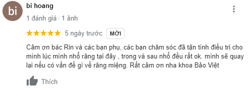 Đánh giá của khách hàng - Nha khoa Bảo Việt